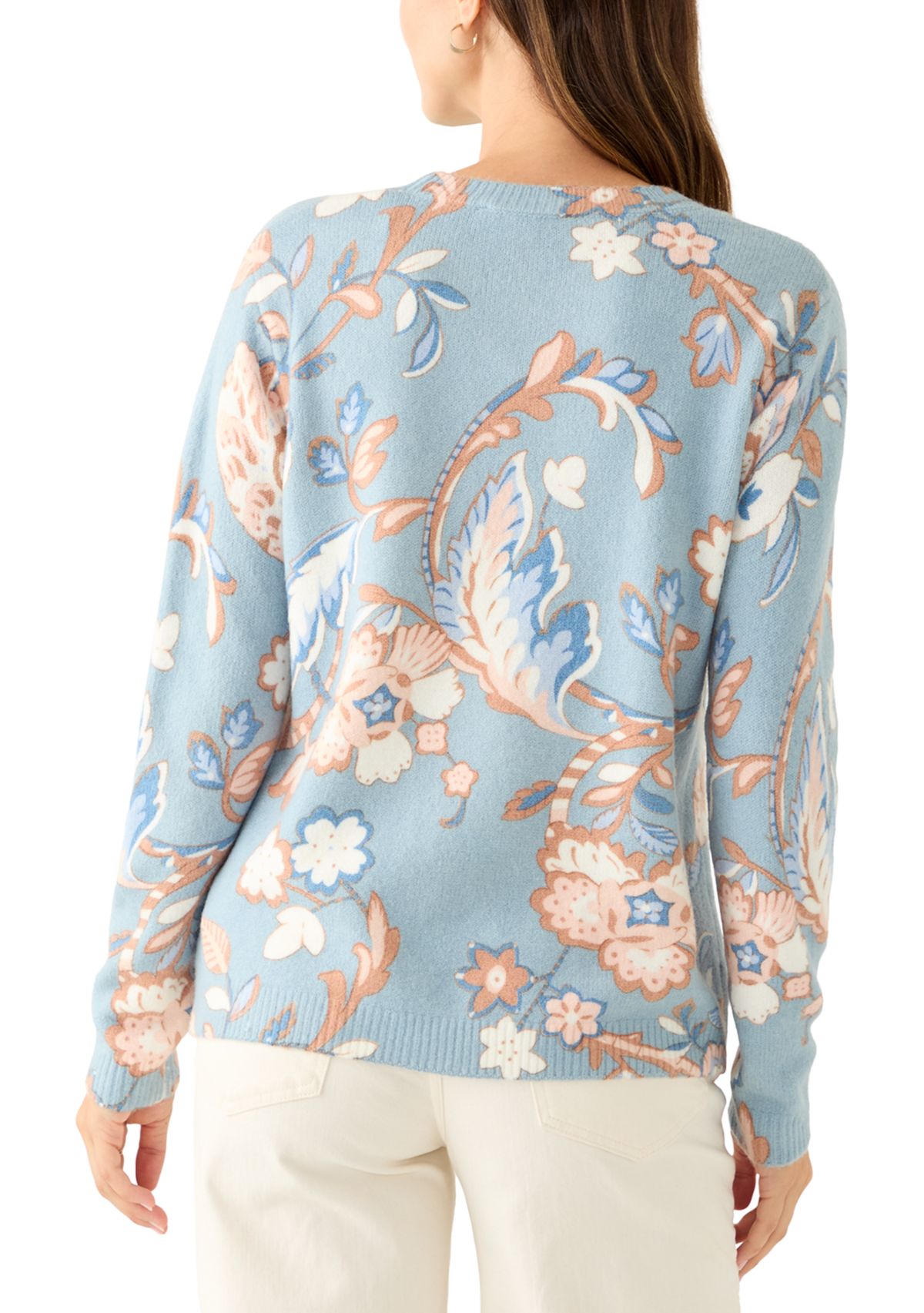 Womens Long Sleeve Crew Neck Printed Sweater