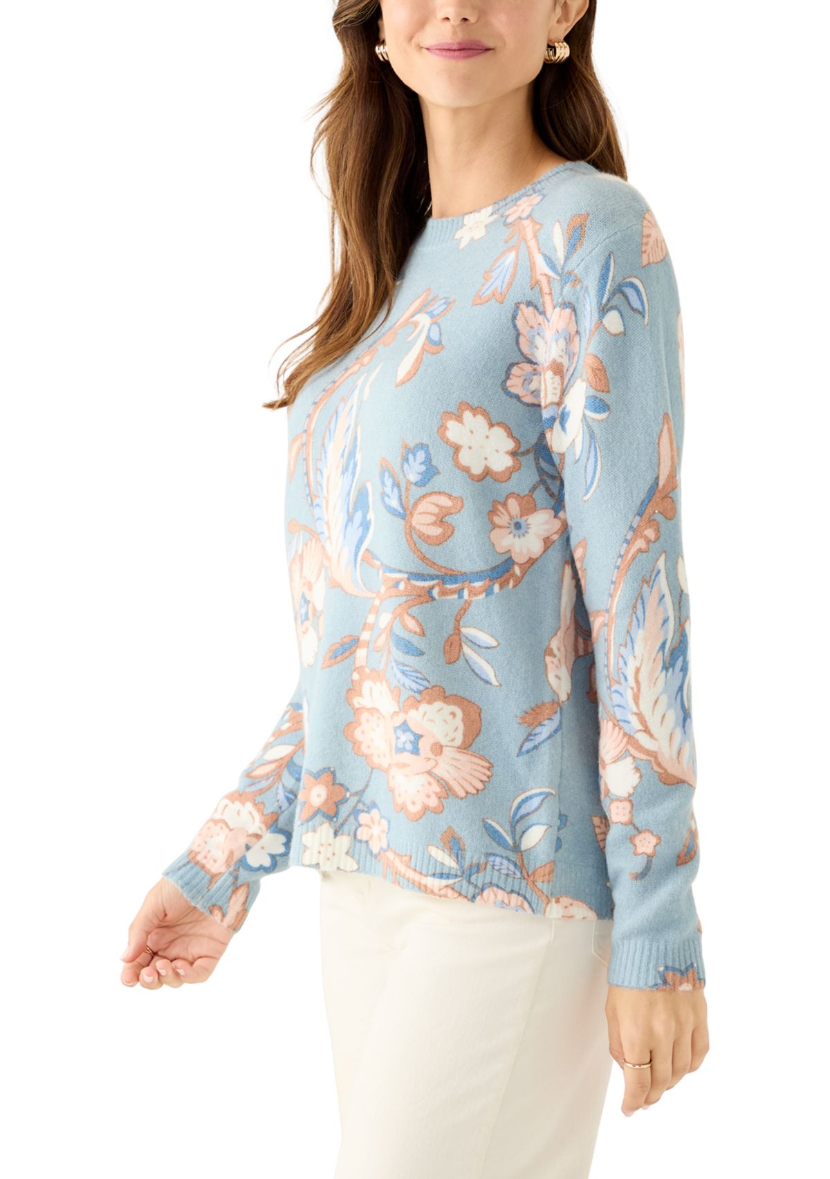 Womens Long Sleeve Crew Neck Printed Sweater