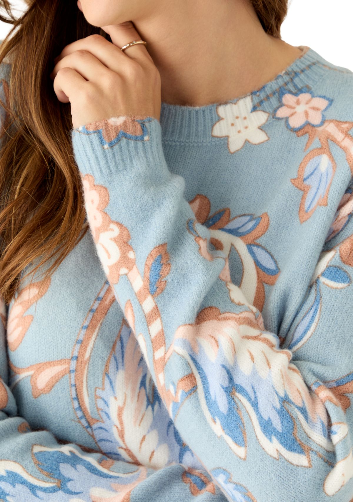 Womens Long Sleeve Crew Neck Printed Sweater