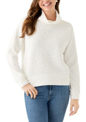 PHILOSOPHY BY REPUBLIC Women's Long Sleeve Quilted Pullover Sweater, White, Large