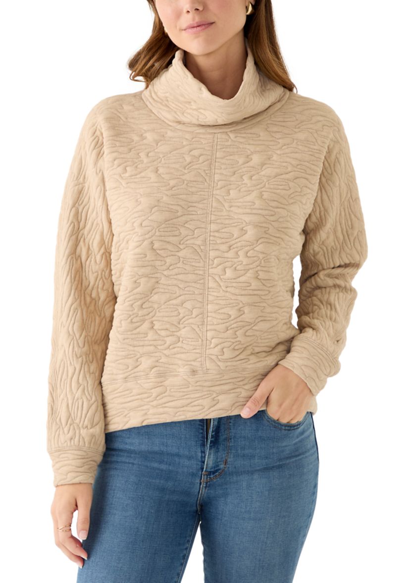 Womens Long Sleeve Quilted Pullover Sweater