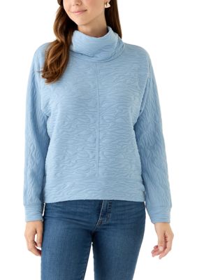 PHILOSOPHY BY REPUBLIC Women's Long Sleeve Quilted Pullover Sweater, Blue, Large