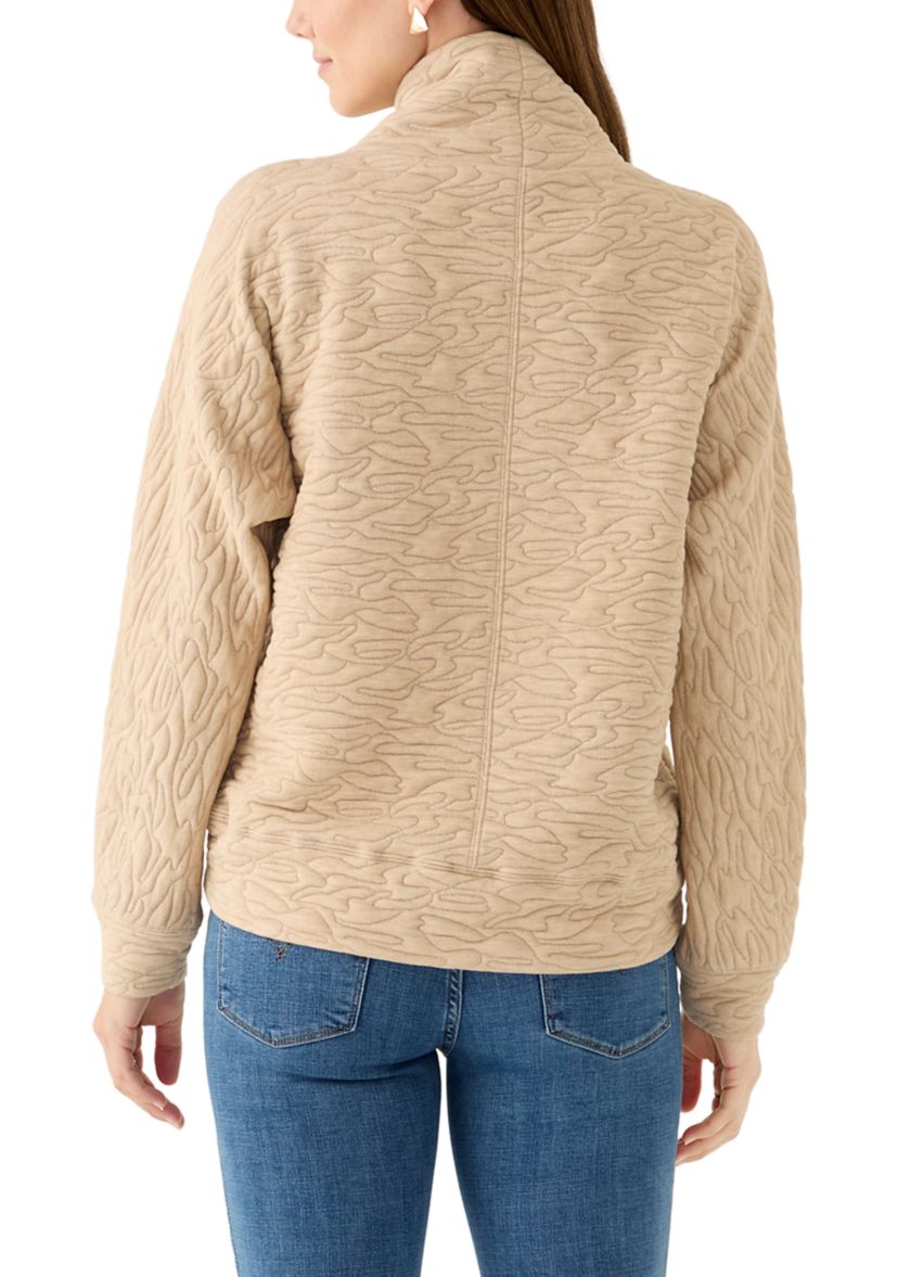 Womens Long Sleeve Quilted Pullover Sweater