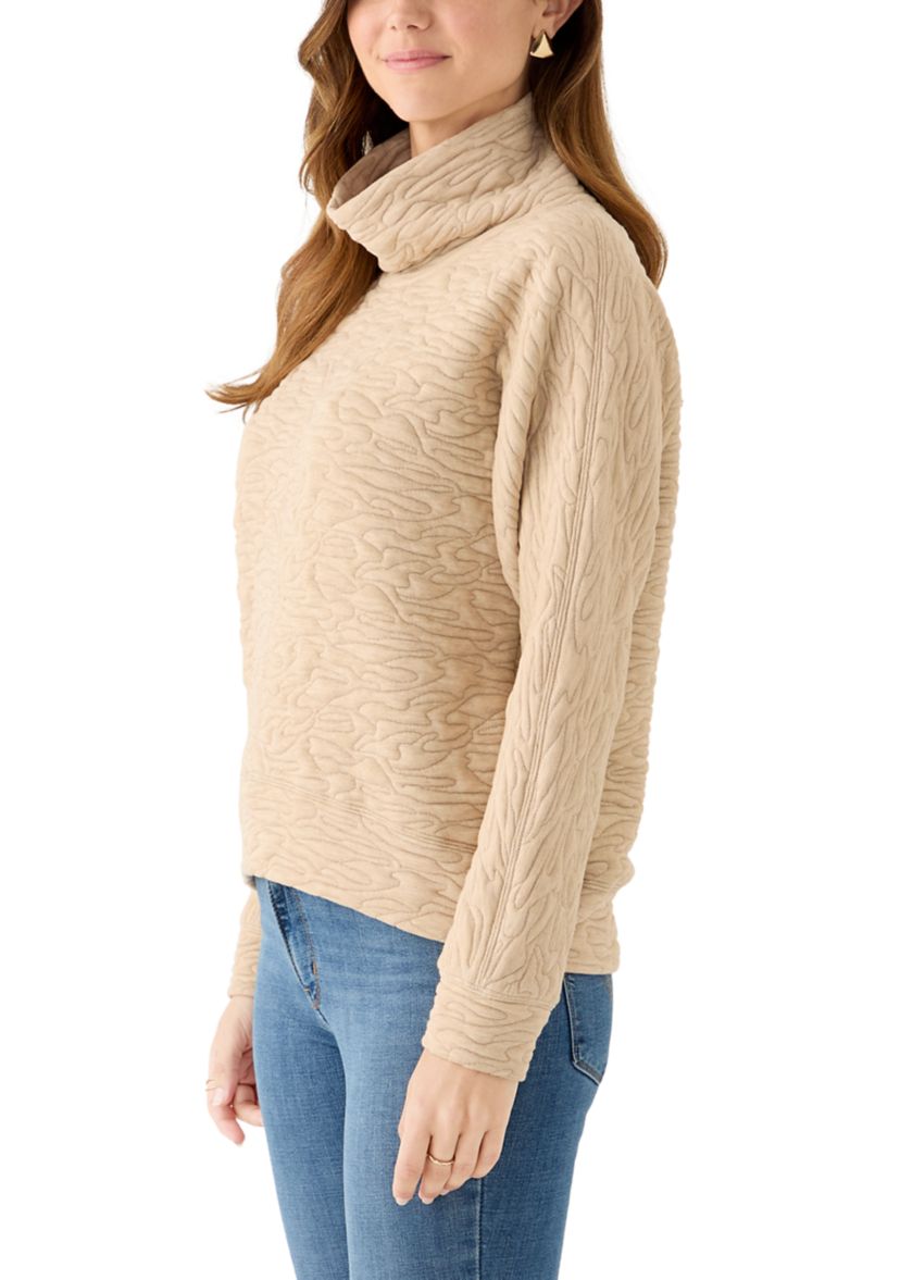 Womens Long Sleeve Quilted Pullover Sweater