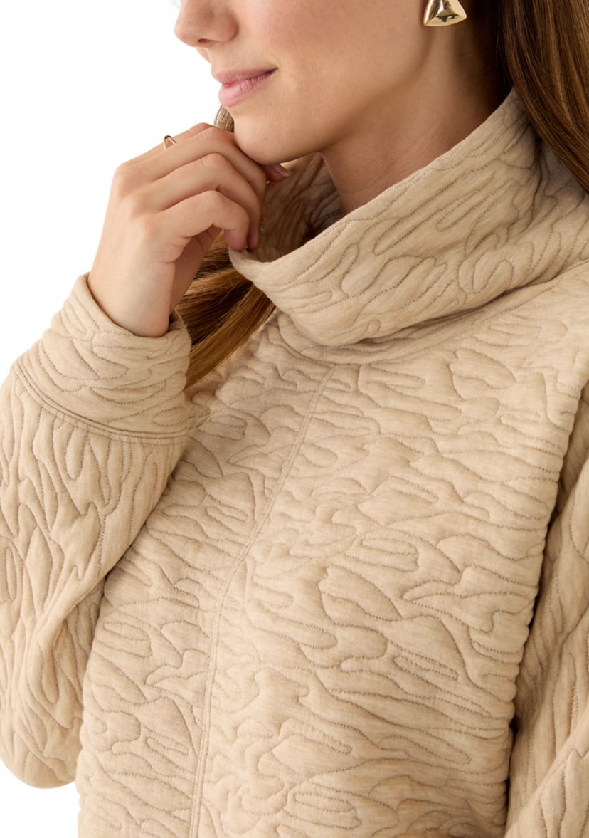Womens Long Sleeve Quilted Pullover Sweater