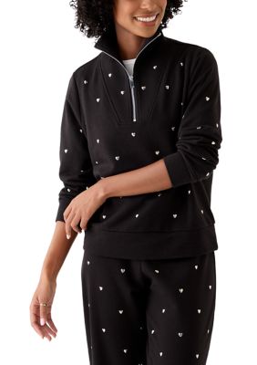 PHILOSOPHY BY REPUBLIC Women's Heart 1/4 Zip Pullover, Black, Medium