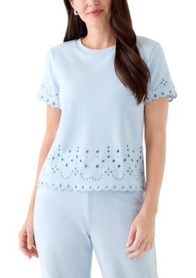 PHILOSOPHY BY REPUBLIC Women's Short Sleeve Lace Detail Crew Neck Top