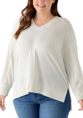 Philosophy Women's Plus Size Cozy V-Neck Seamed Knit Top, 2XL