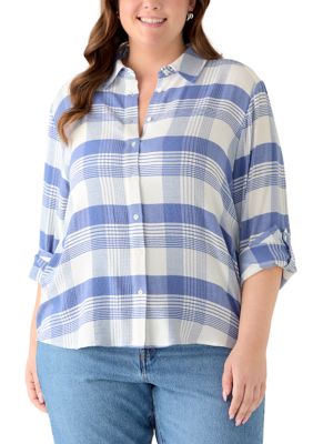 PHILOSOPHY BY REPUBLIC Women's Plus Size Rolltab Plaid Button Down Shirt