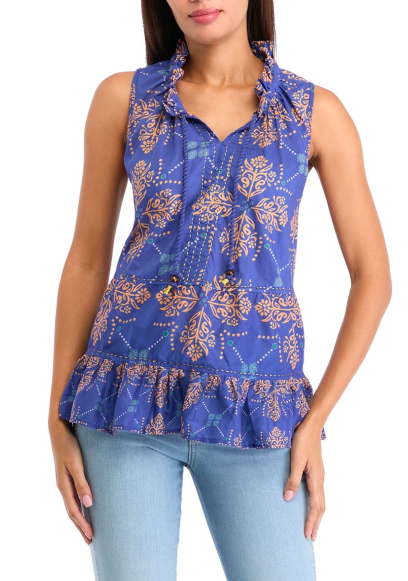 Womens Sleeveless Split Neck Top 
