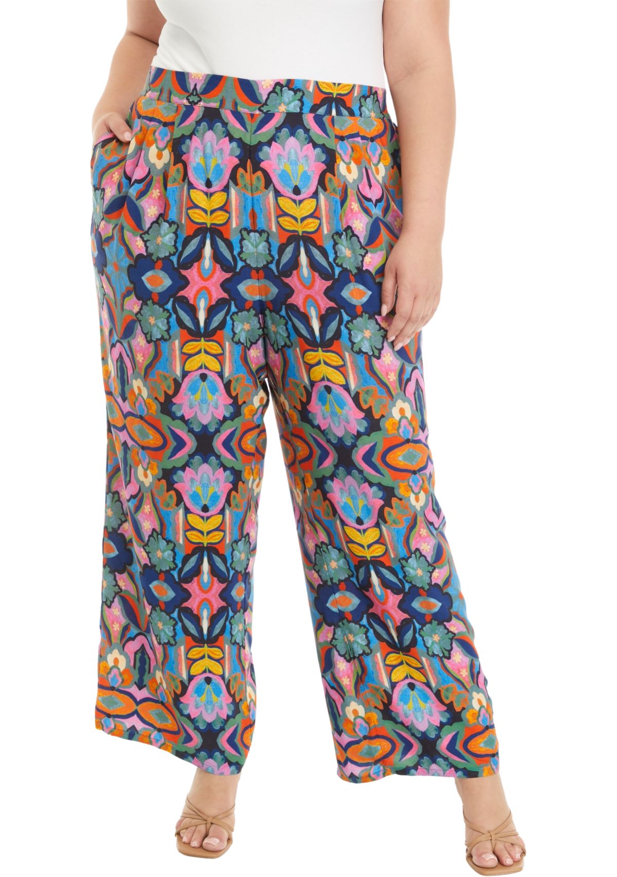 Plus Size Printed Wide Leg Pants