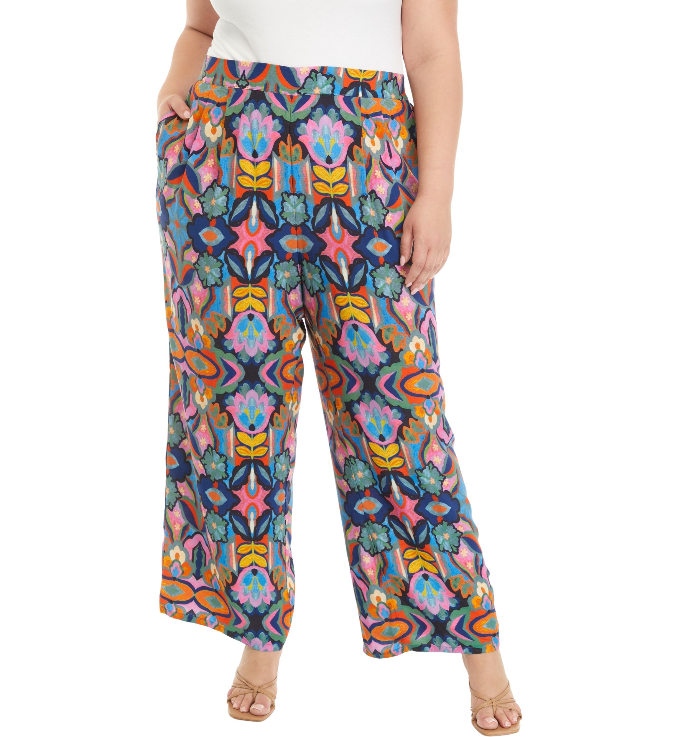 Plus Size Printed Wide Leg Pants