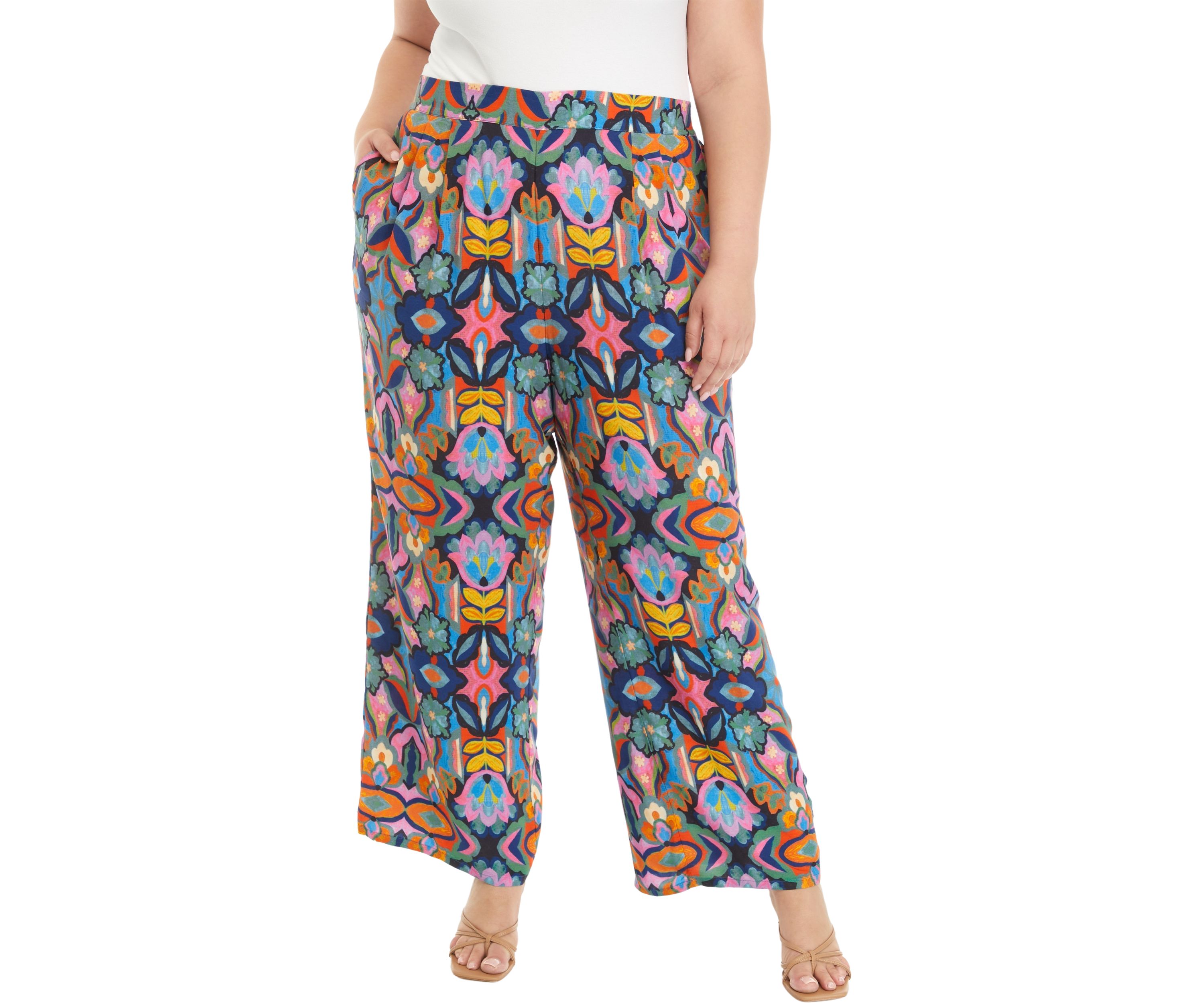 Plus Size Printed Wide Leg Pants