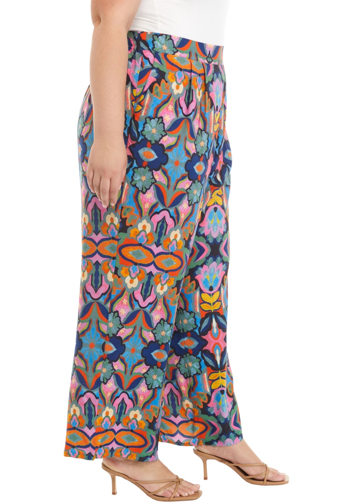 Plus Size Printed Wide Leg Pants