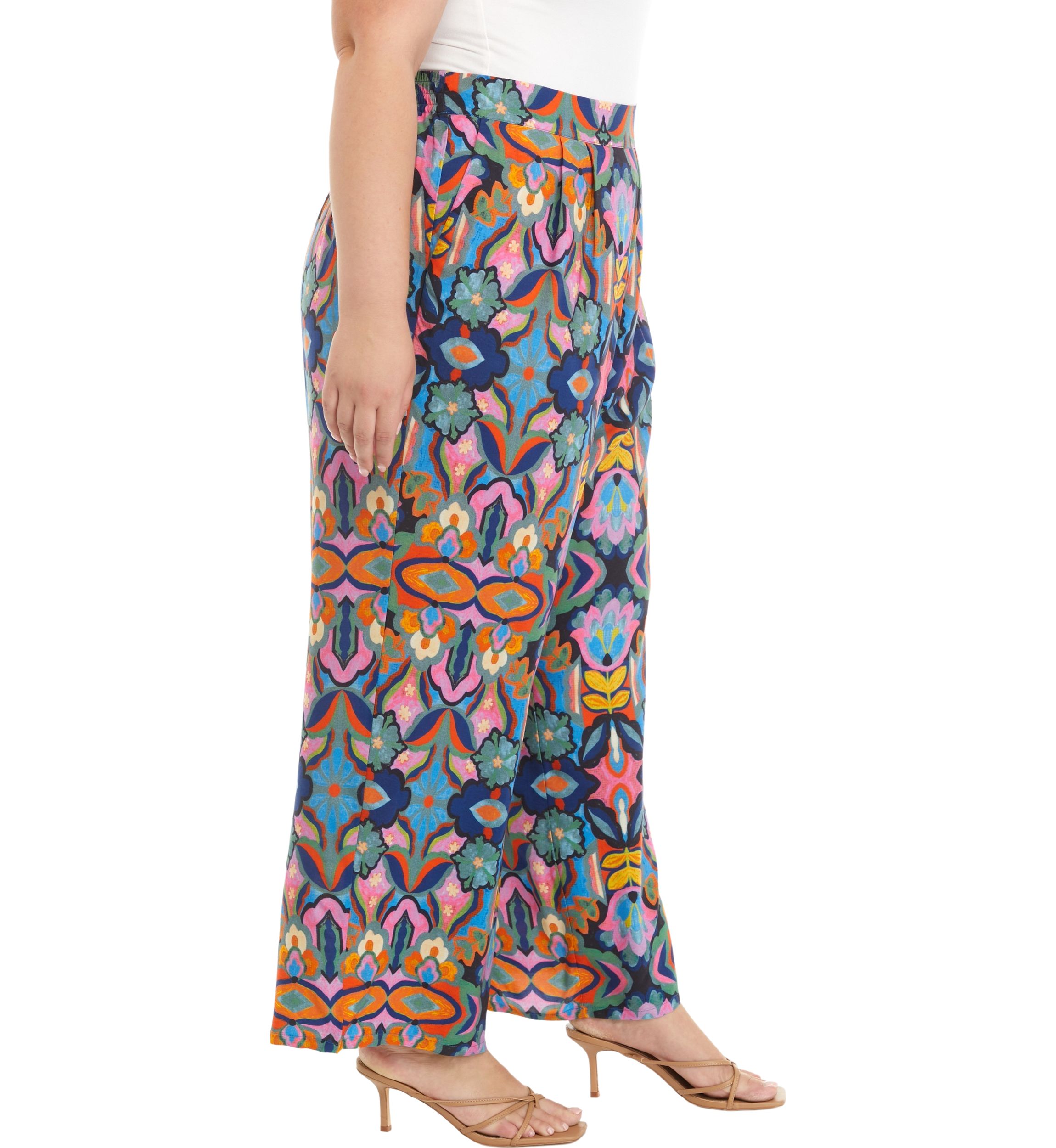 Plus Size Printed Wide Leg Pants