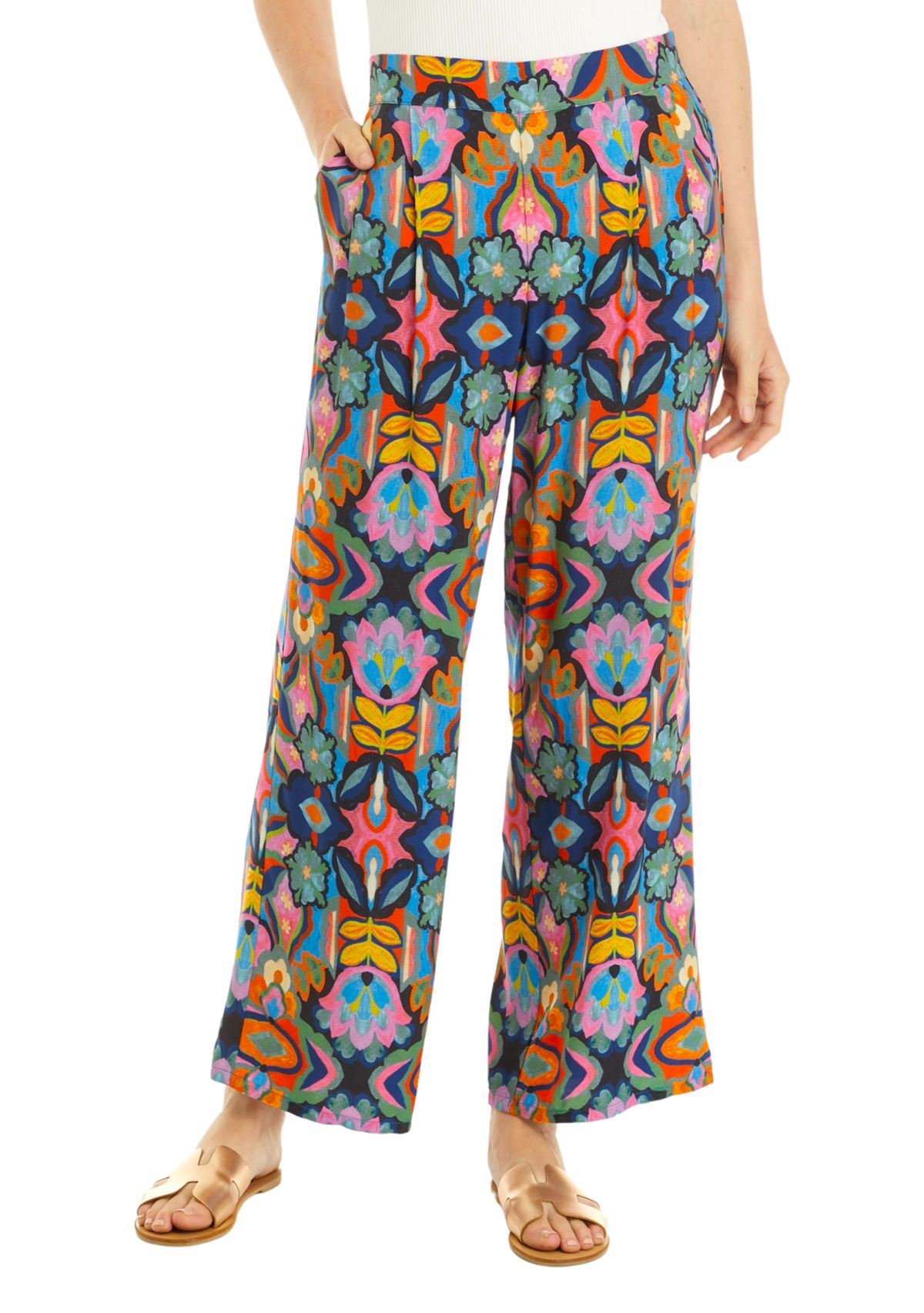 Womens Wide Leg Printed Pants