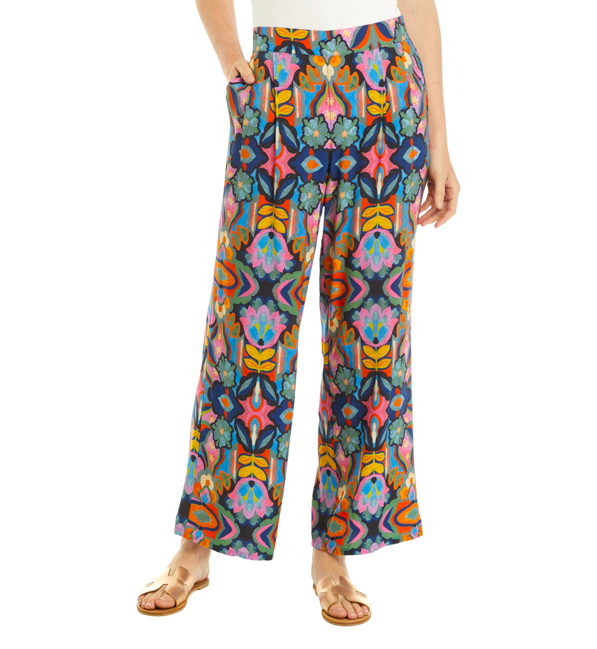 Womens Wide Leg Printed Pants