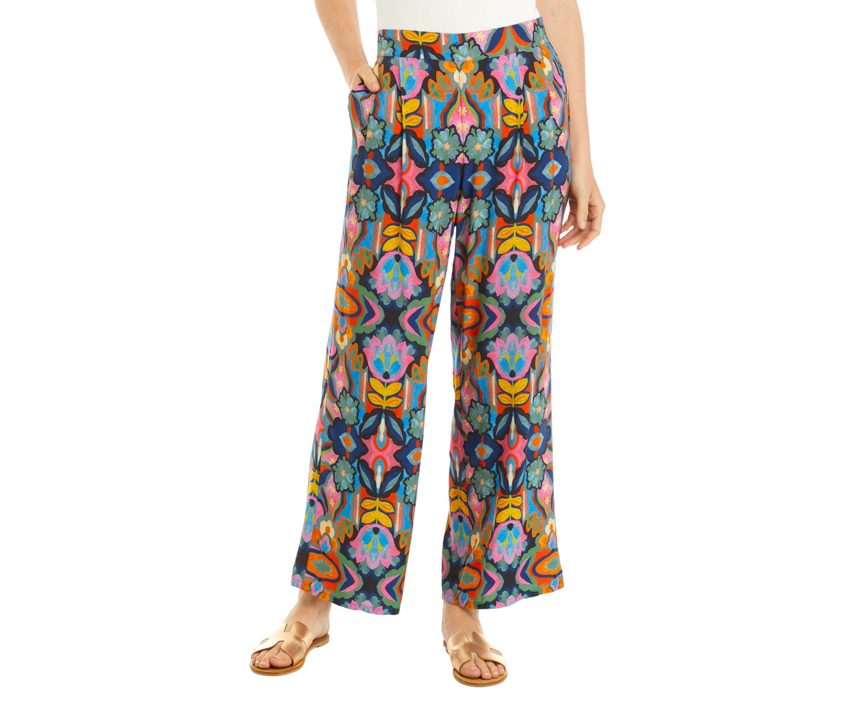 Womens Wide Leg Printed Pants