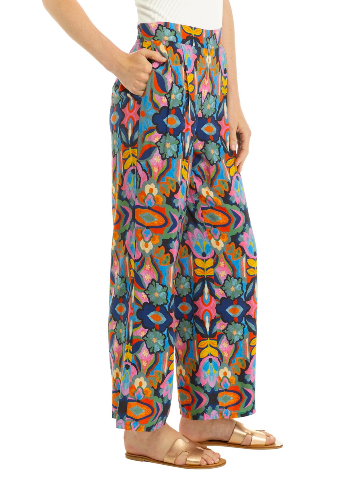 Womens Wide Leg Printed Pants