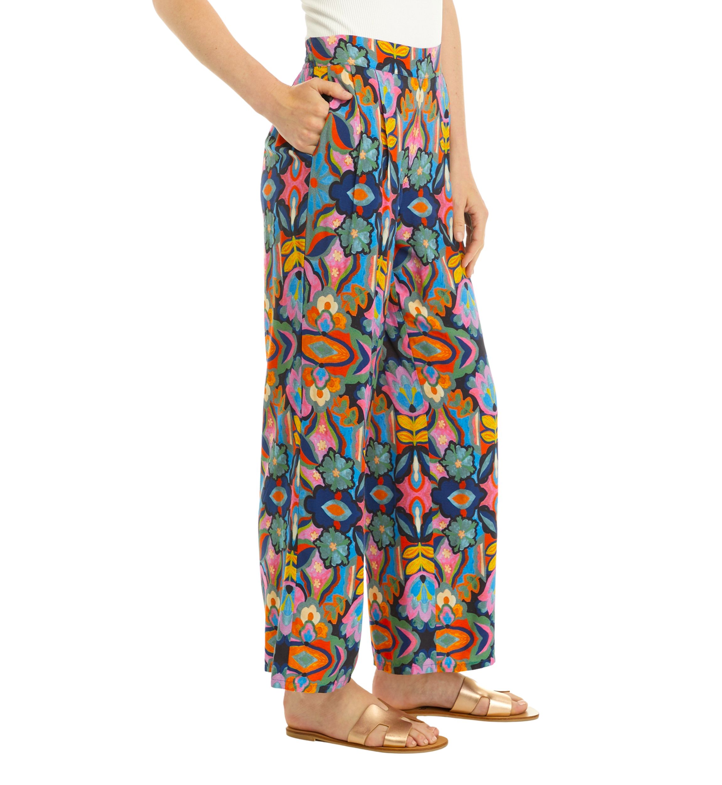 Womens Wide Leg Printed Pants