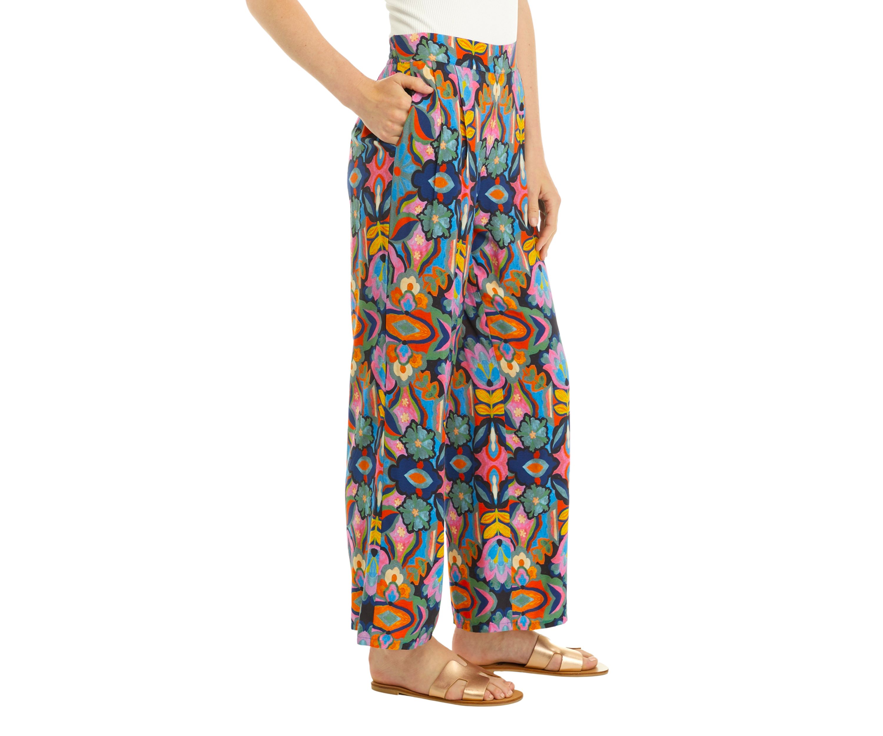 Womens Wide Leg Printed Pants