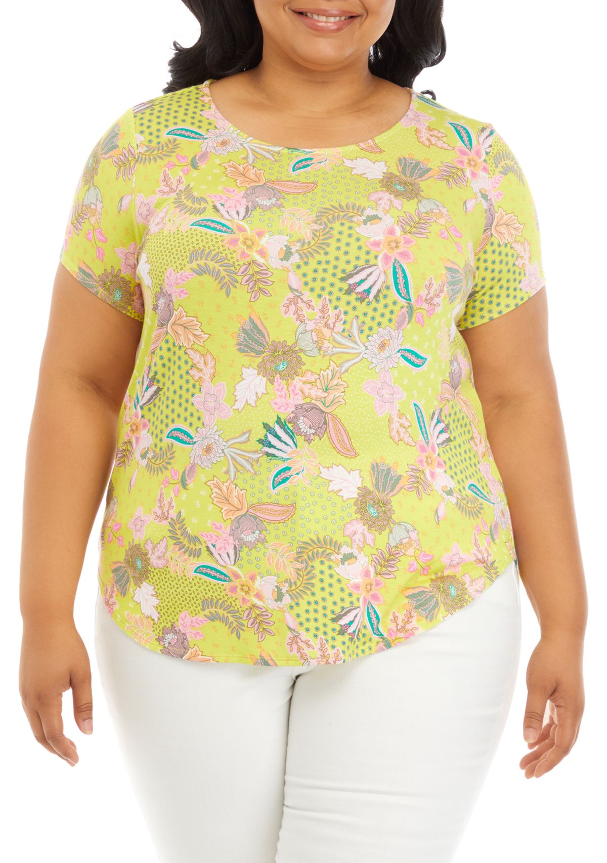 Plus Size Short Sleeve Crew Round Neck High-Low Shirt 
