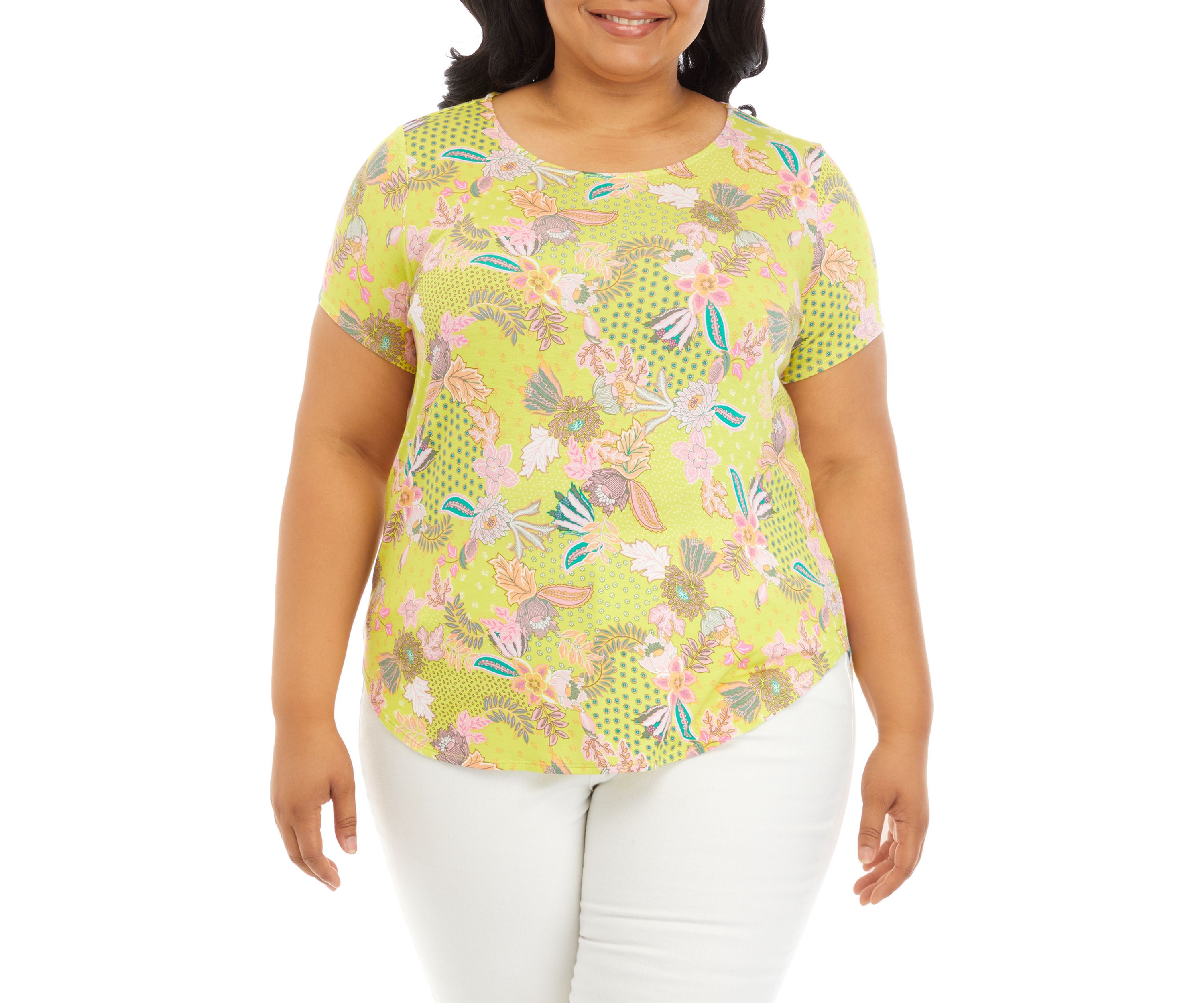 Plus Size Short Sleeve Crew Round Neck High-Low Shirt 