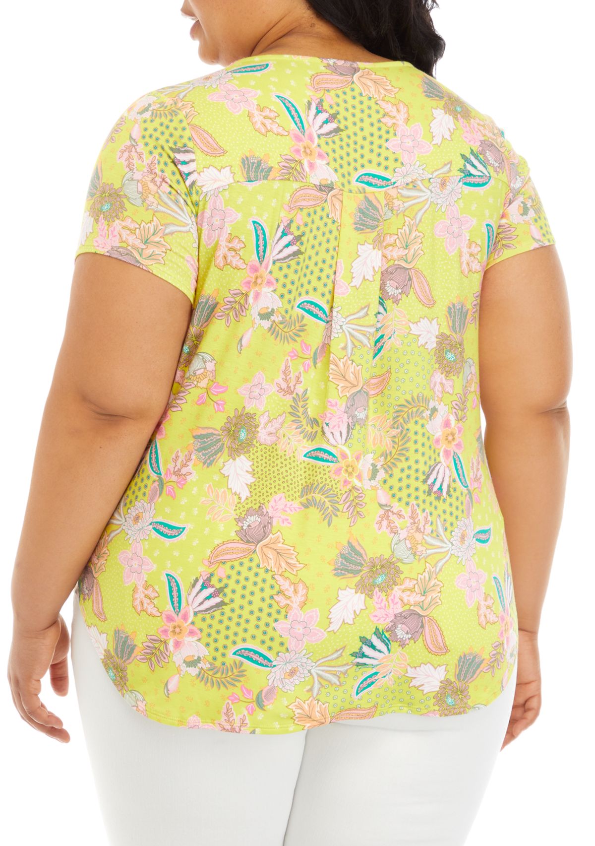 Plus Size Short Sleeve Crew Round Neck High-Low Shirt 