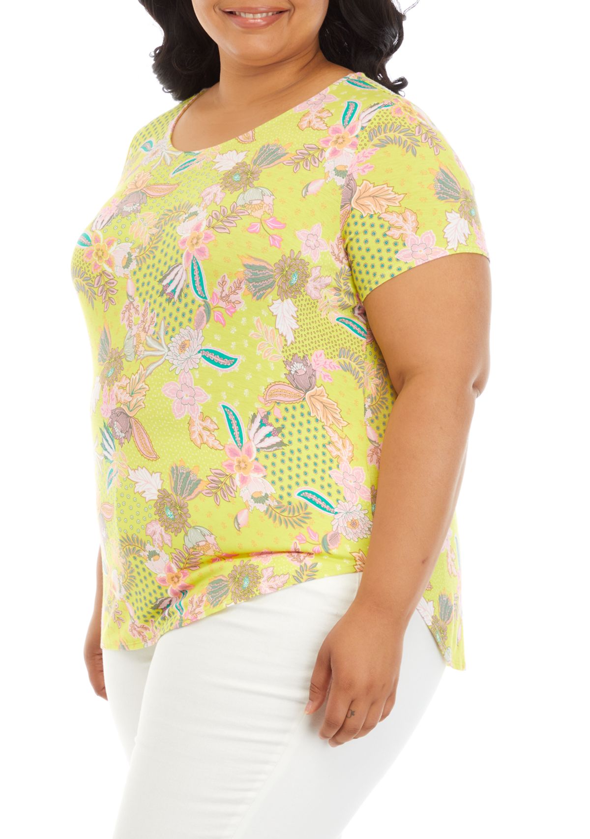 Plus Size Short Sleeve Crew Round Neck High-Low Shirt 