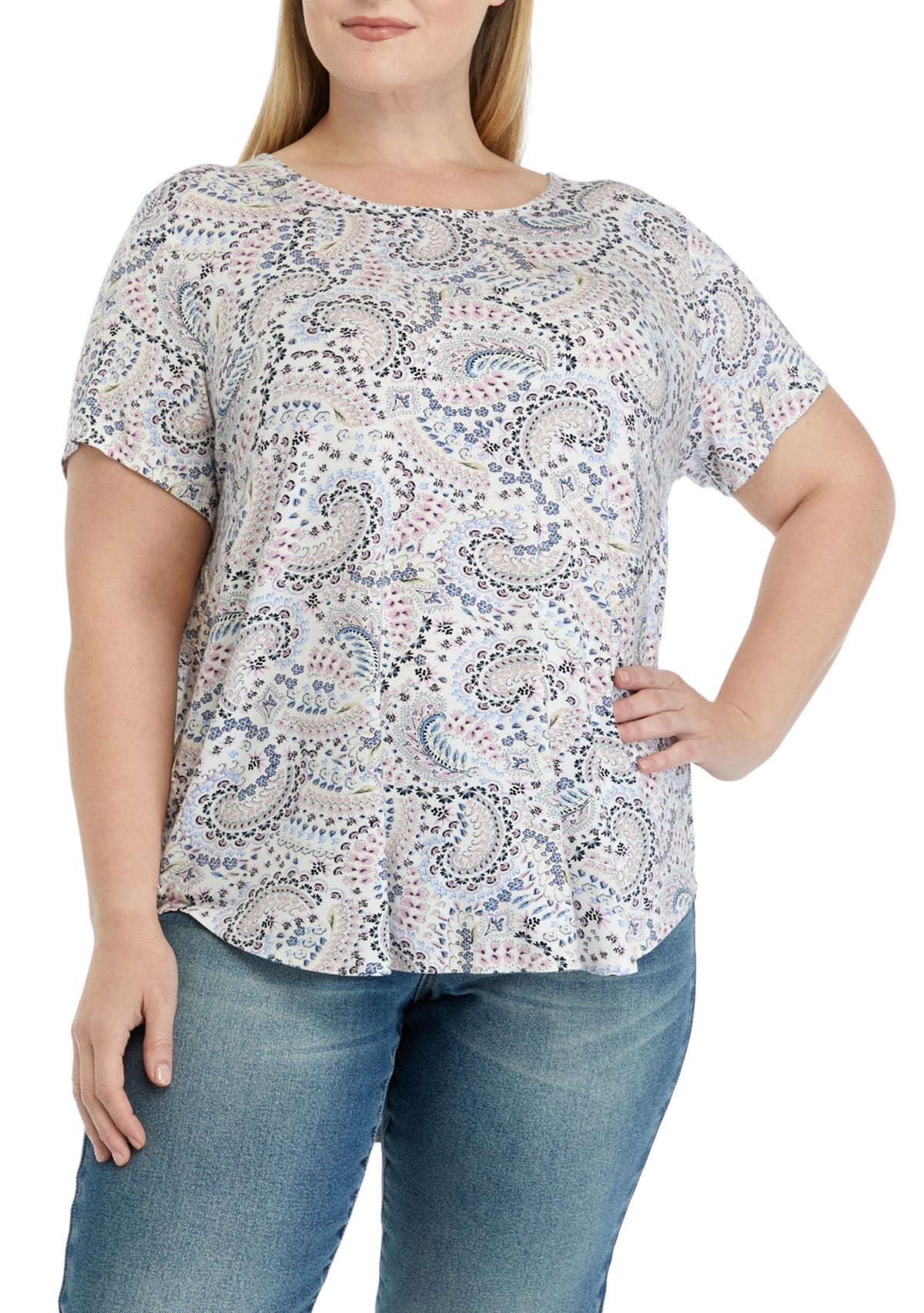 Plus Size Short Sleeve Crew Neck Hi Low Shirt
