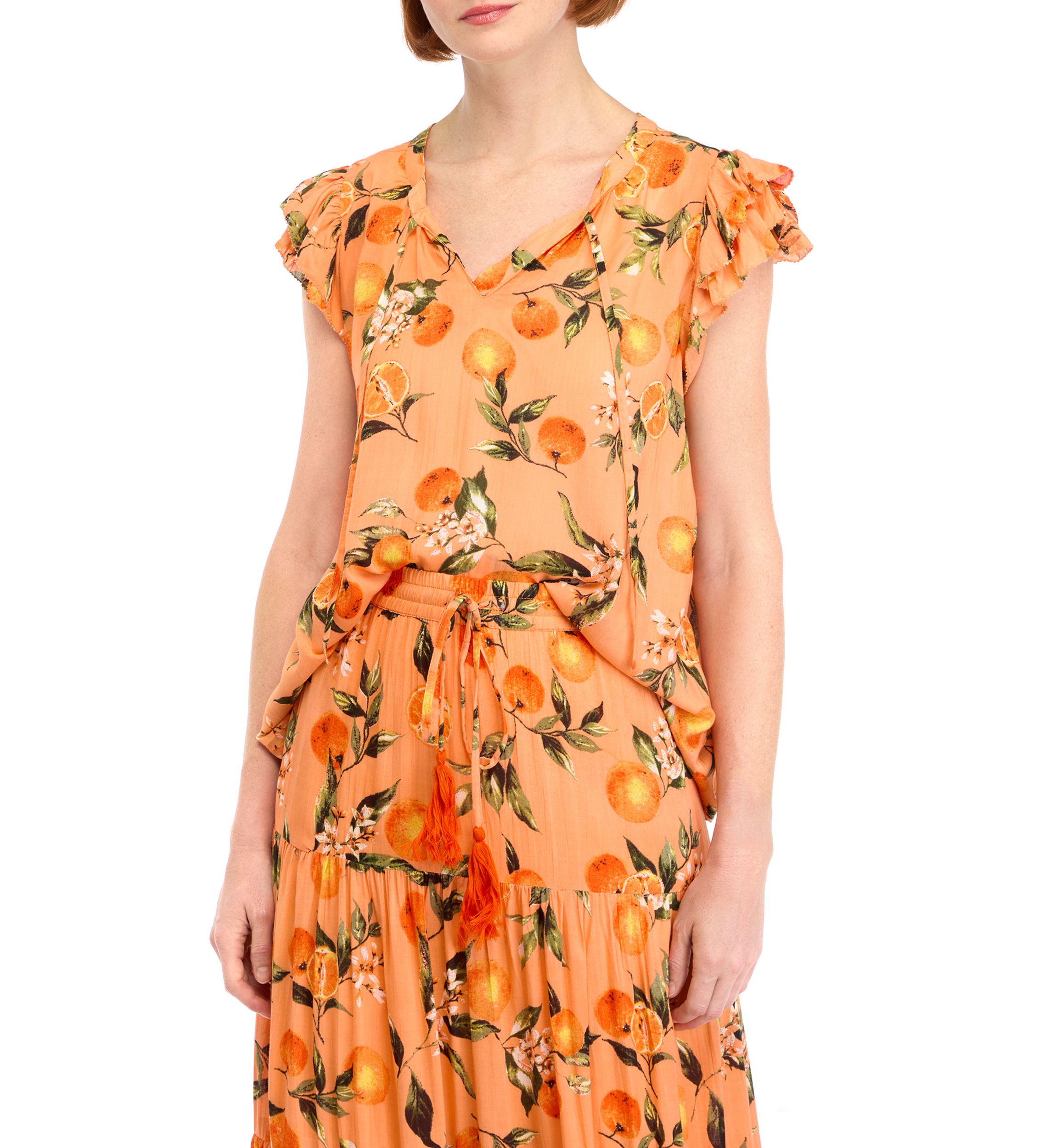 Womens Printed Flutter Sleeve Top