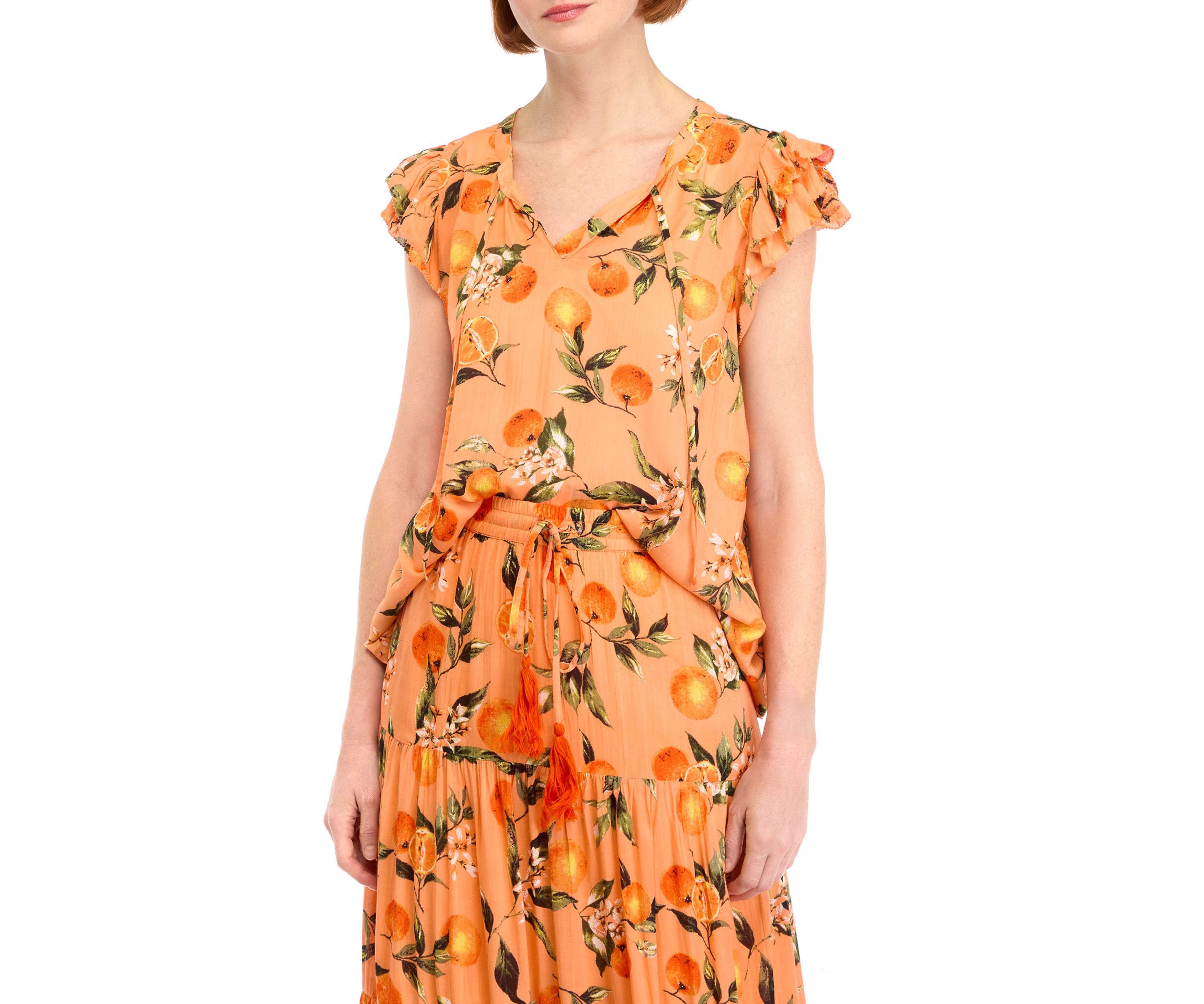 Womens Printed Flutter Sleeve Top