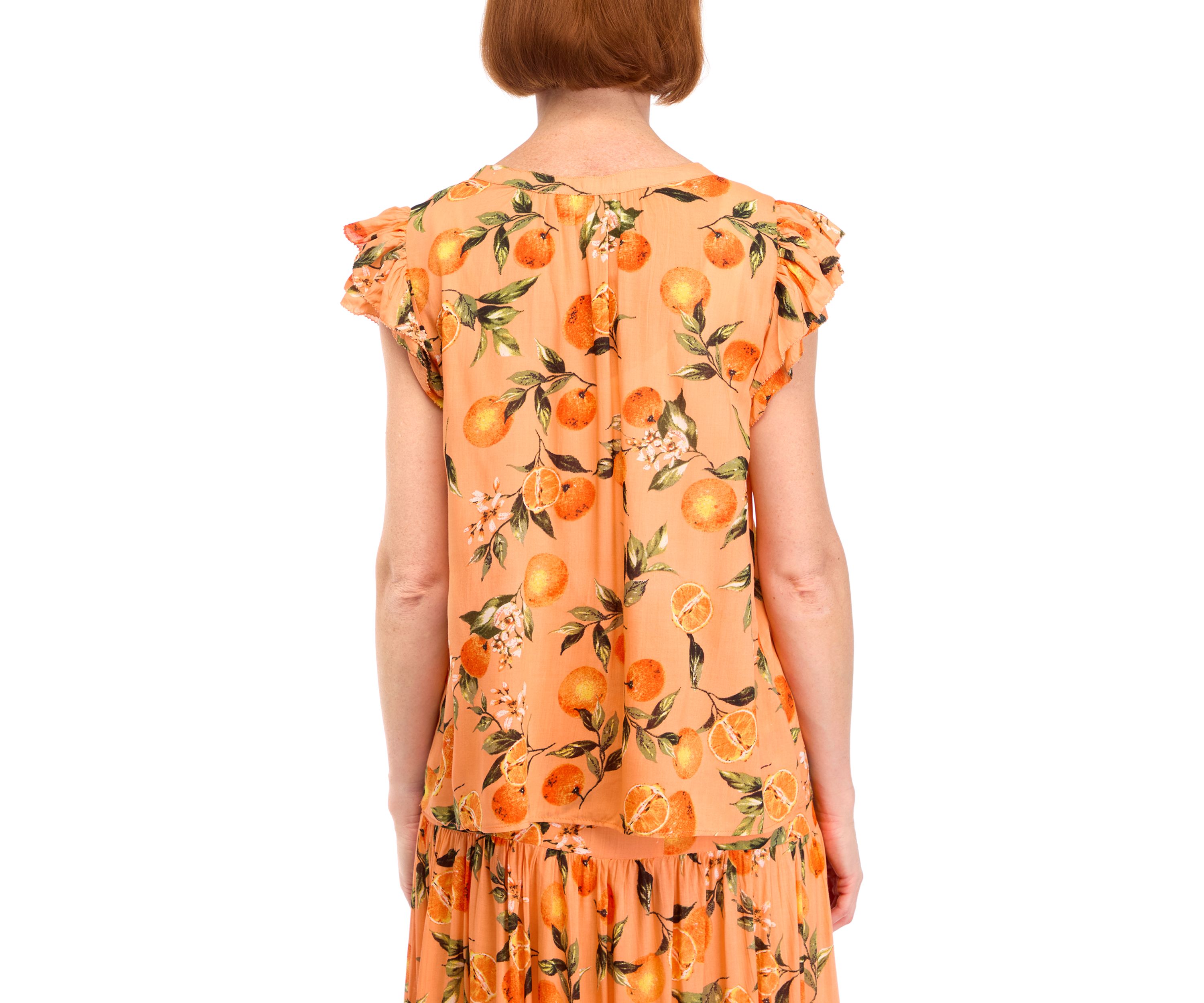 Womens Printed Flutter Sleeve Top
