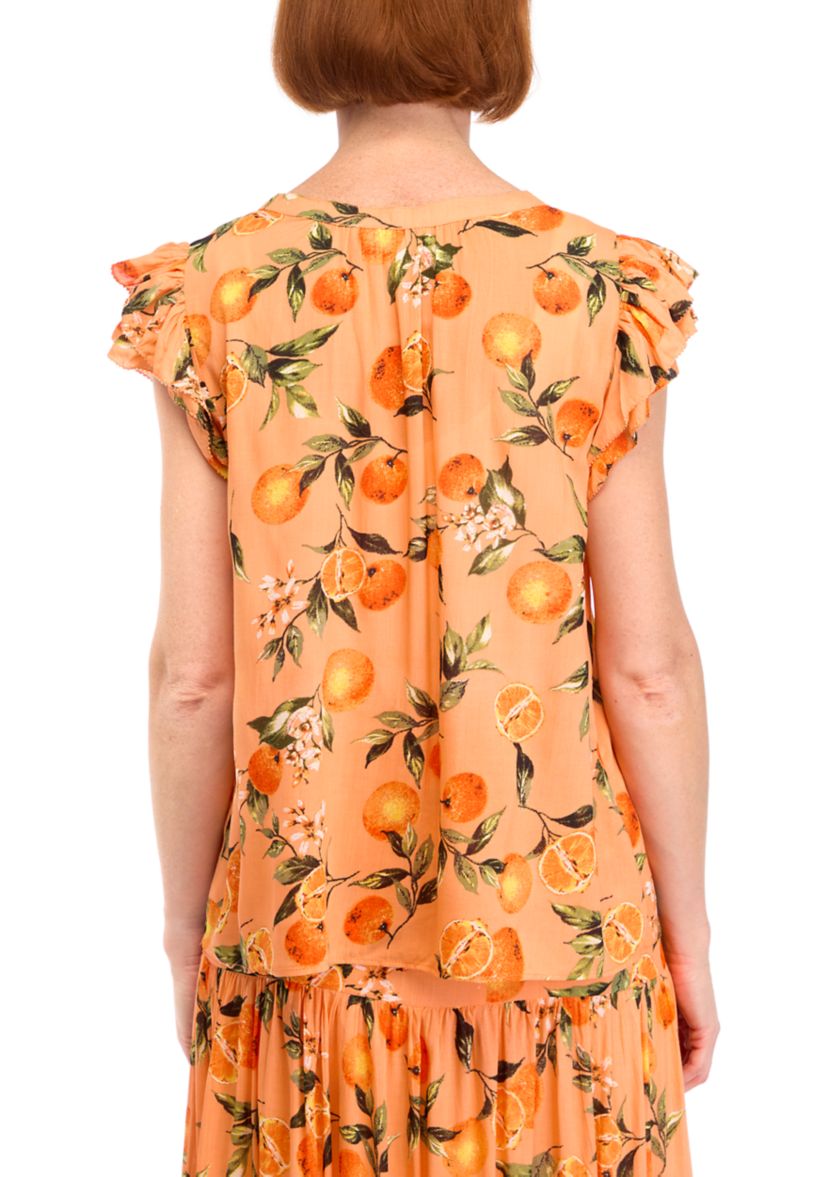 Womens Printed Flutter Sleeve Top