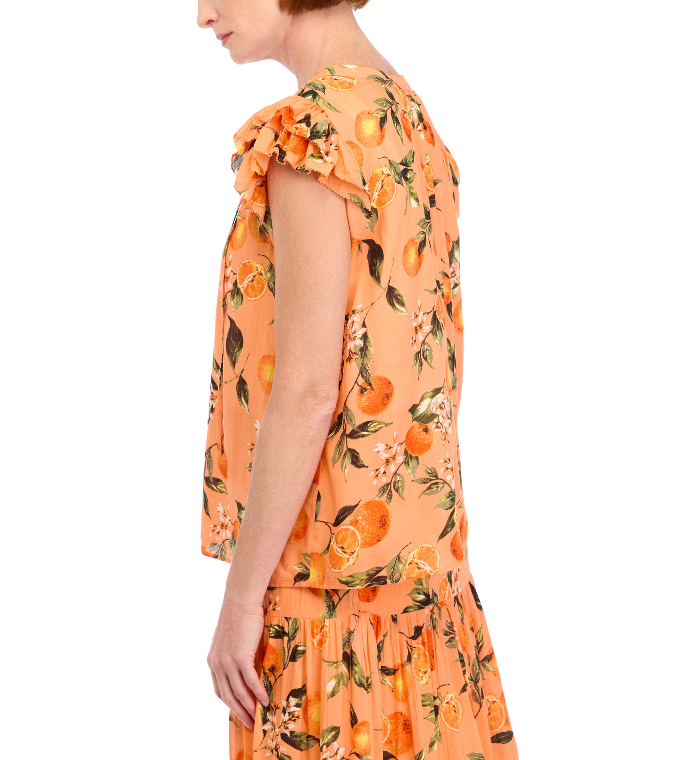 Womens Printed Flutter Sleeve Top