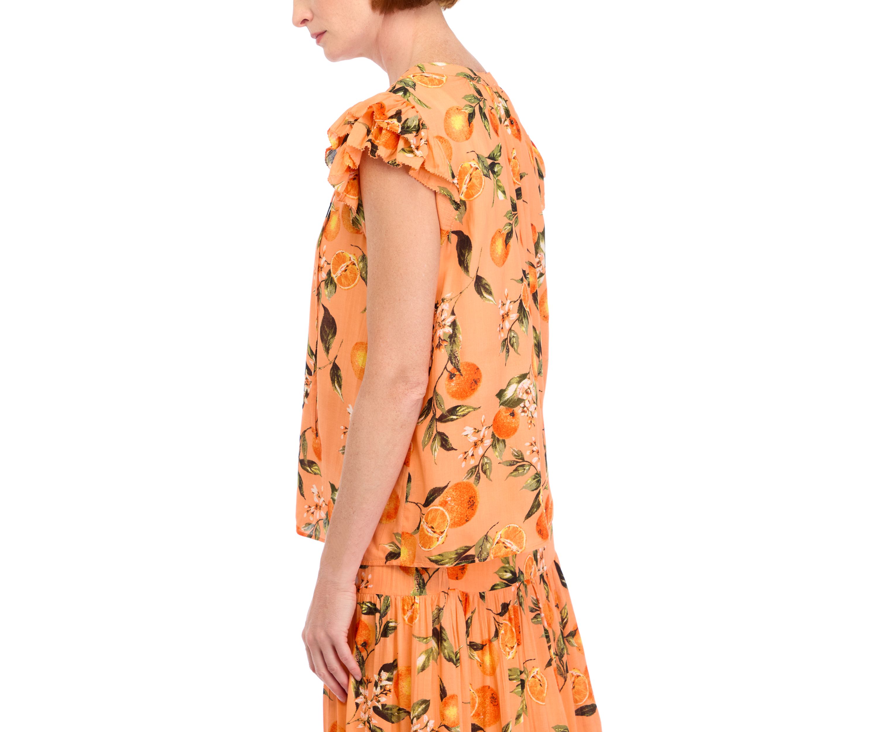 Womens Printed Flutter Sleeve Top