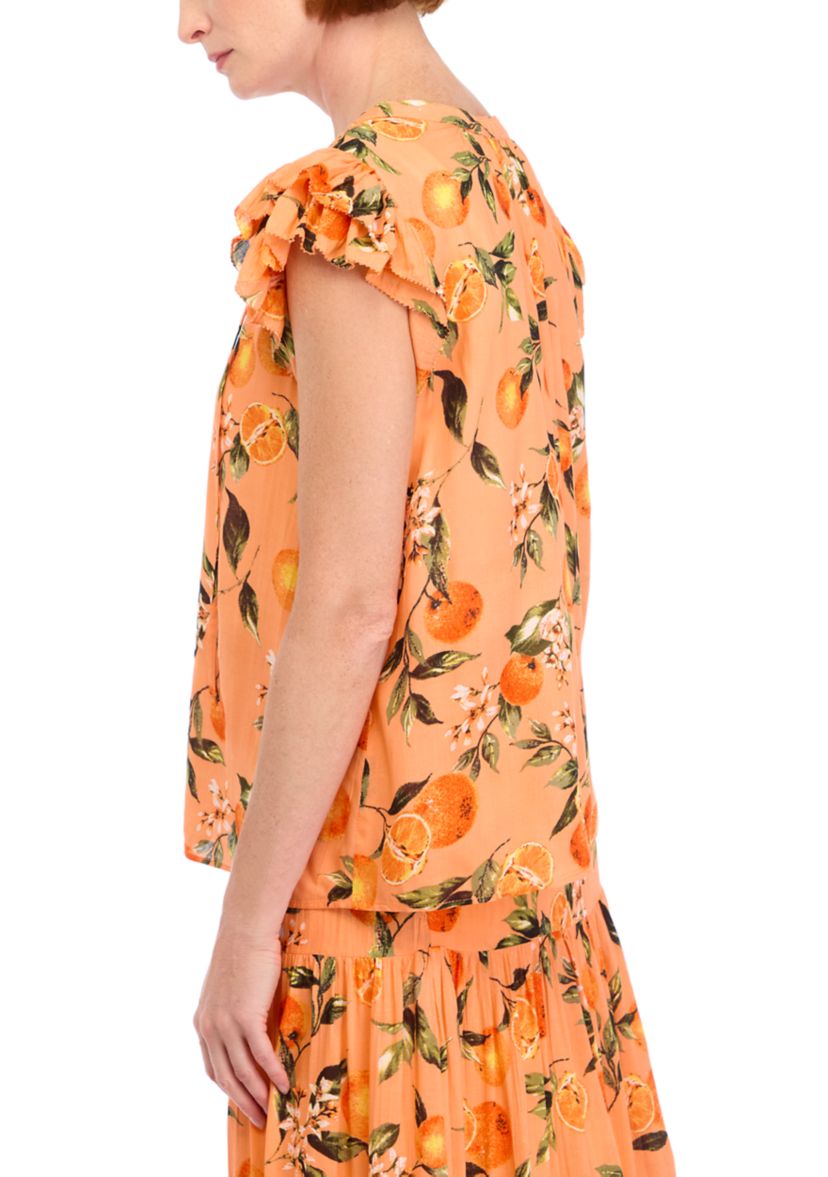 Womens Printed Flutter Sleeve Top
