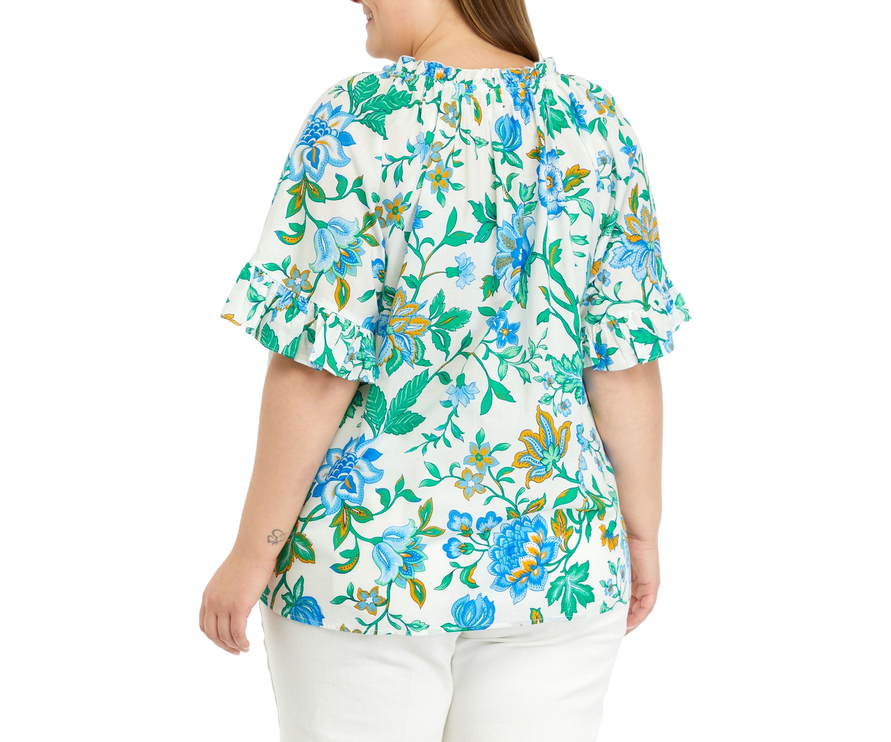 Plus Size Short Sleeve Ruffle Peasant Top