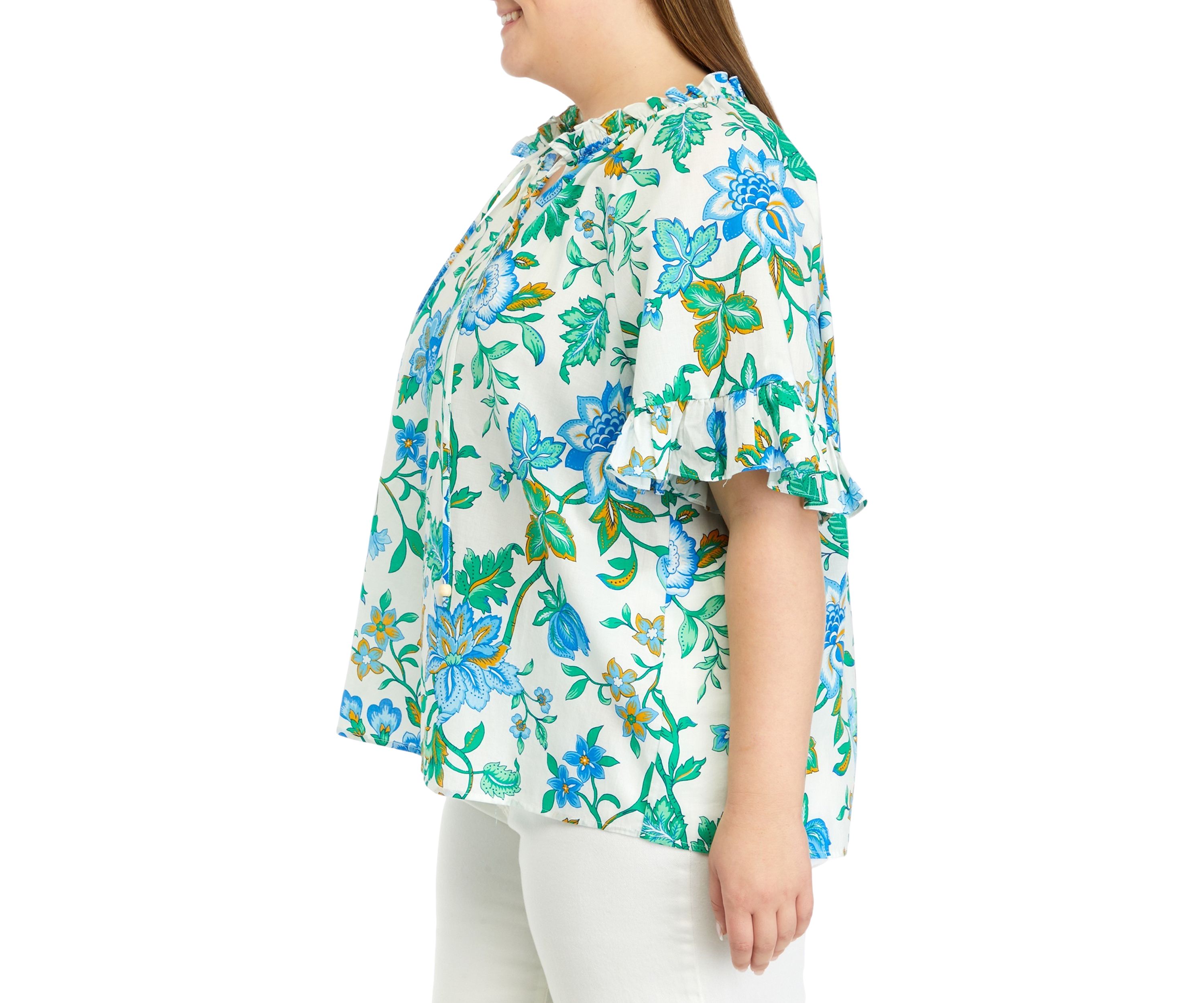 Plus Size Short Sleeve Ruffle Peasant Top