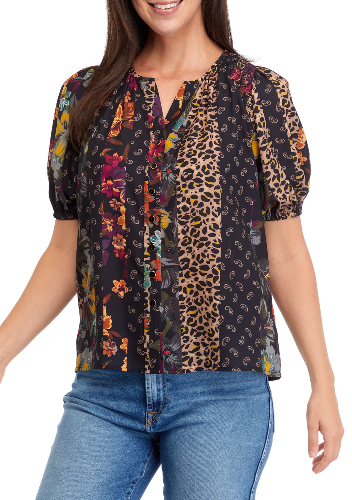 Womens Puff Sleeve Printed Top 