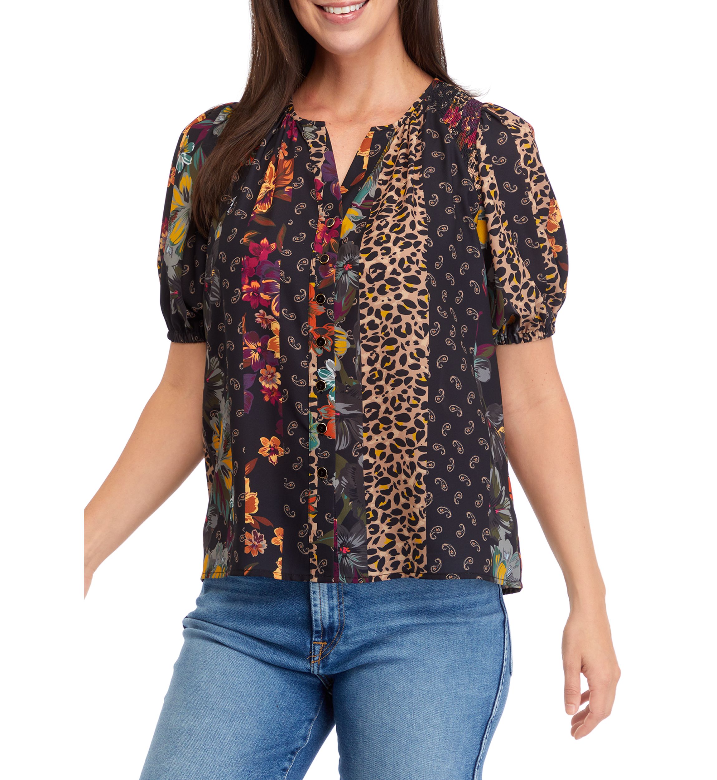 Womens Puff Sleeve Printed Top 