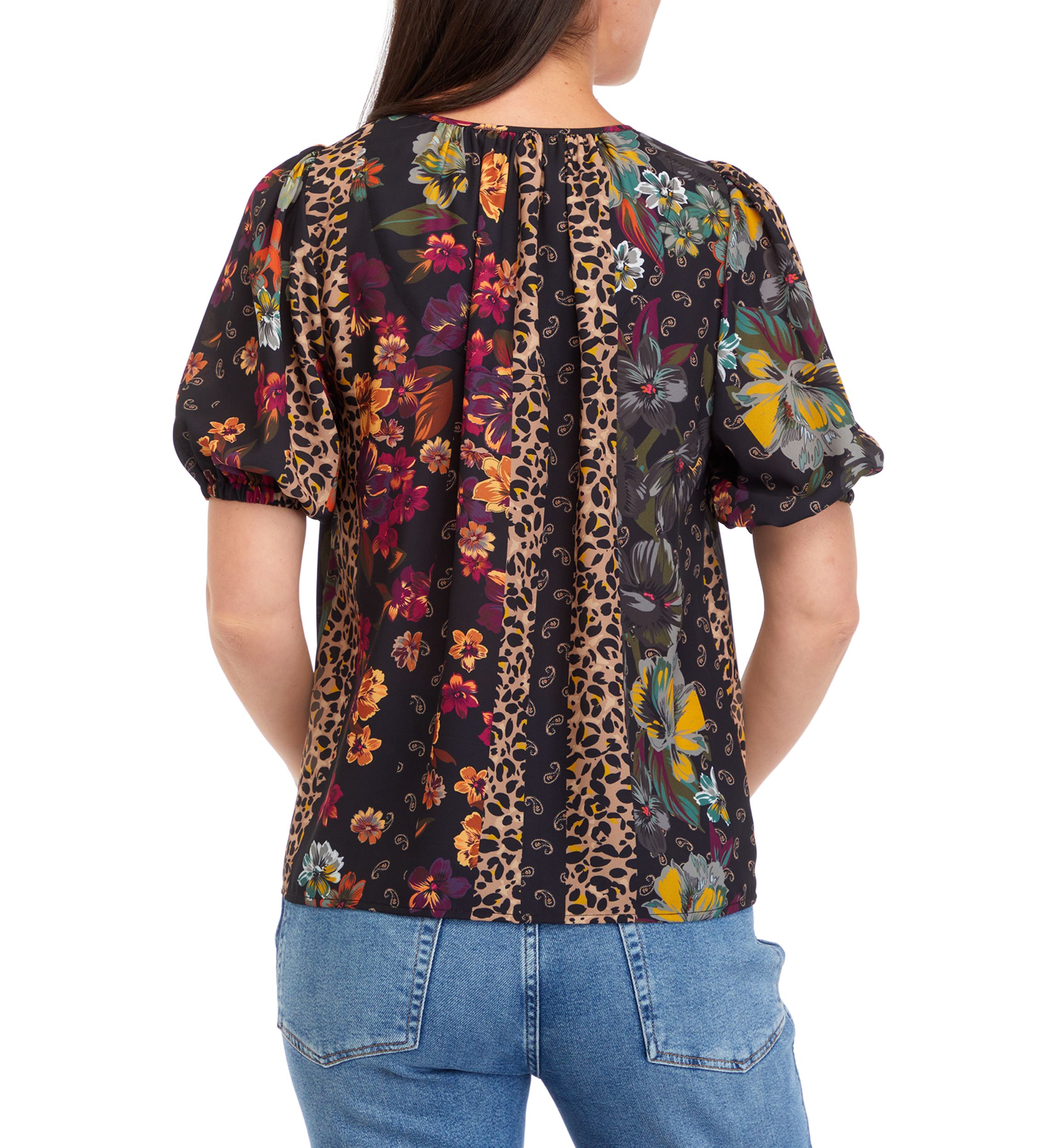 Womens Puff Sleeve Printed Top 