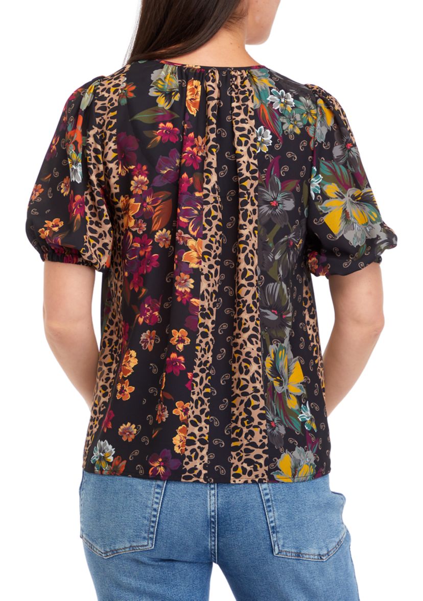 Womens Puff Sleeve Printed Top 