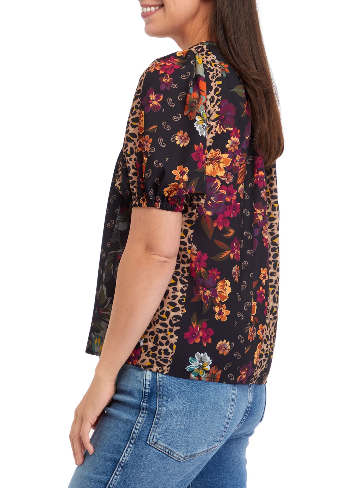 Womens Puff Sleeve Printed Top 