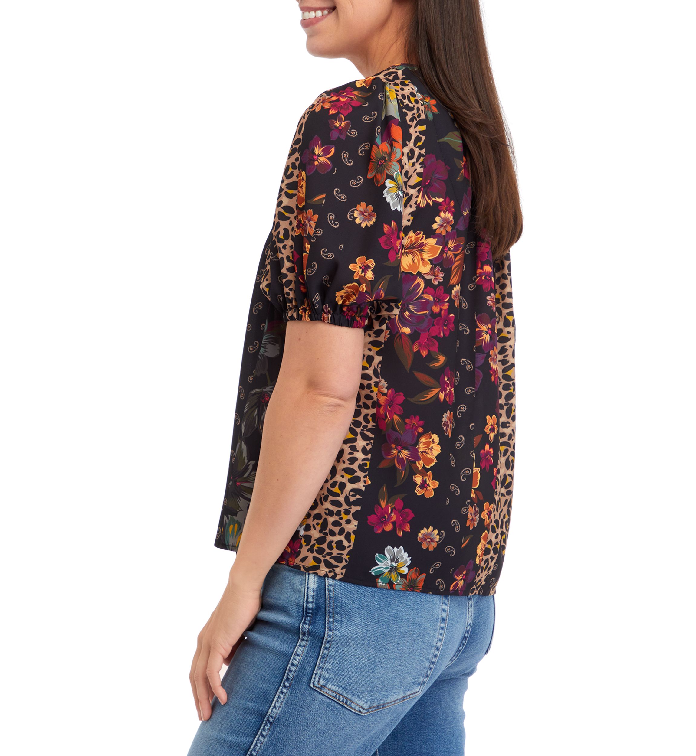 Womens Puff Sleeve Printed Top 
