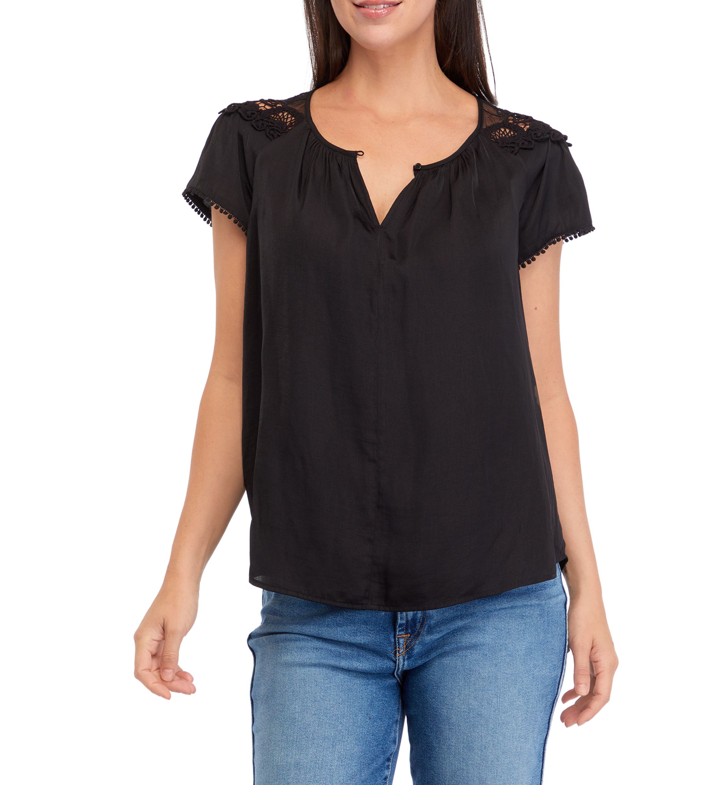 Womens Short Lace Sleeve Blouse 