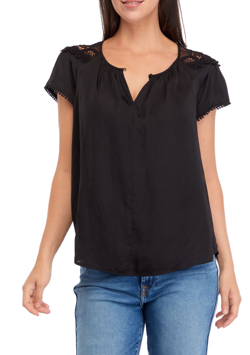 Womens Short Lace Sleeve Blouse 