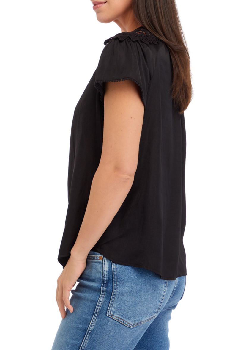 Womens Short Lace Sleeve Blouse 