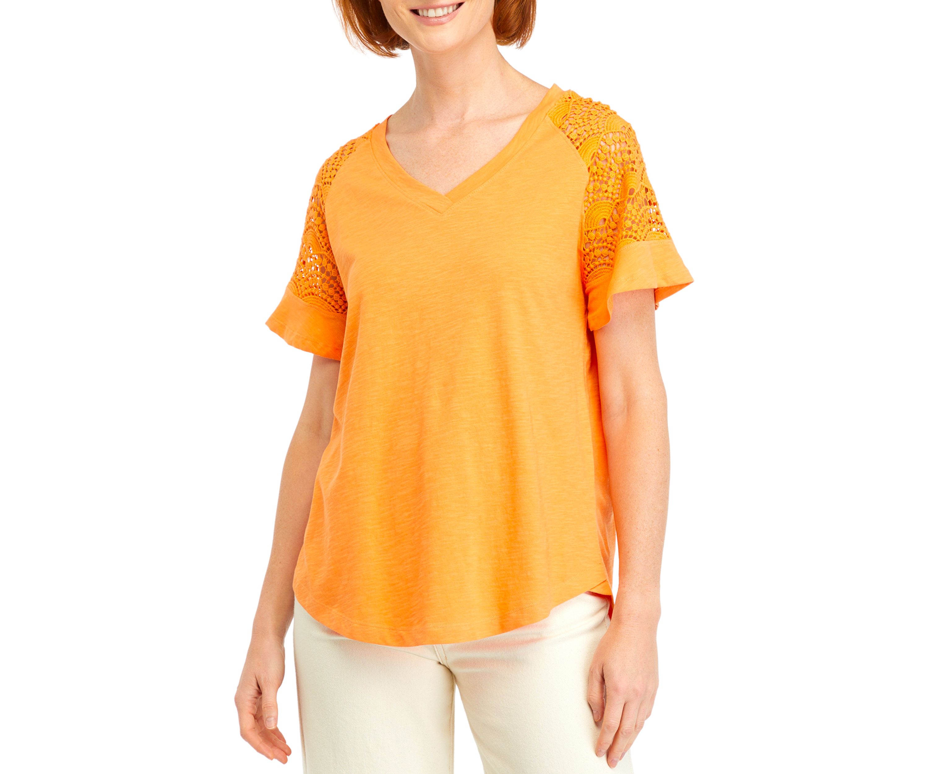 Womens Short Sleeve Lace V-Neck Top 