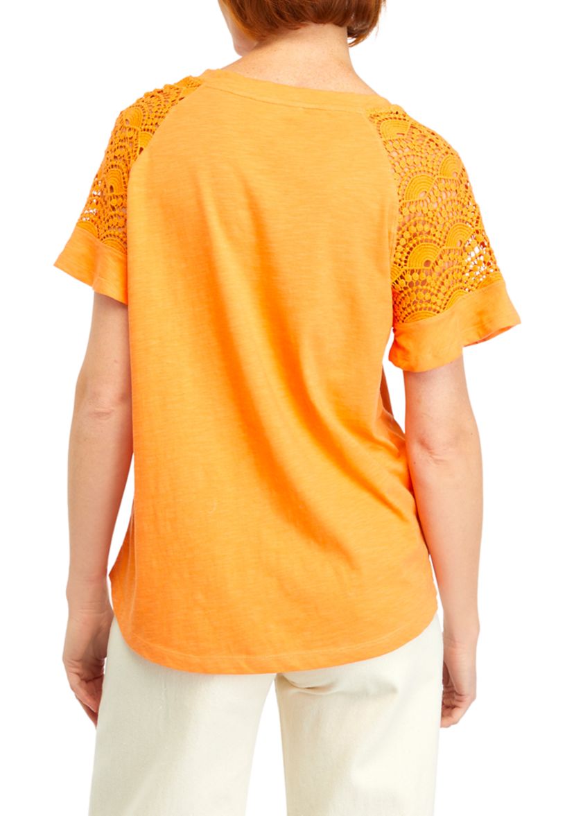 Womens Short Sleeve Lace V-Neck Top 